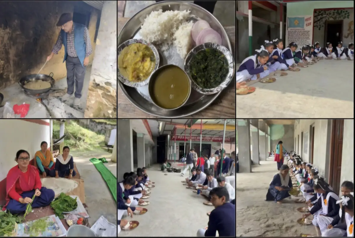 इंटर कॉलेज अदालीखाल में पहाड़ी पारंपरिक भोज का आयोजन।